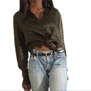 Green silk button up